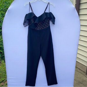 Heartloom Black Off the Shoulder Ruffle Top One Piece Formal Jumpsuit